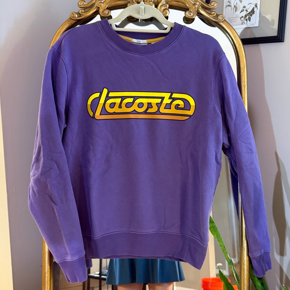 Lacoste Retro Purple and Yellow Unisex Crew Neck Sweatshirt